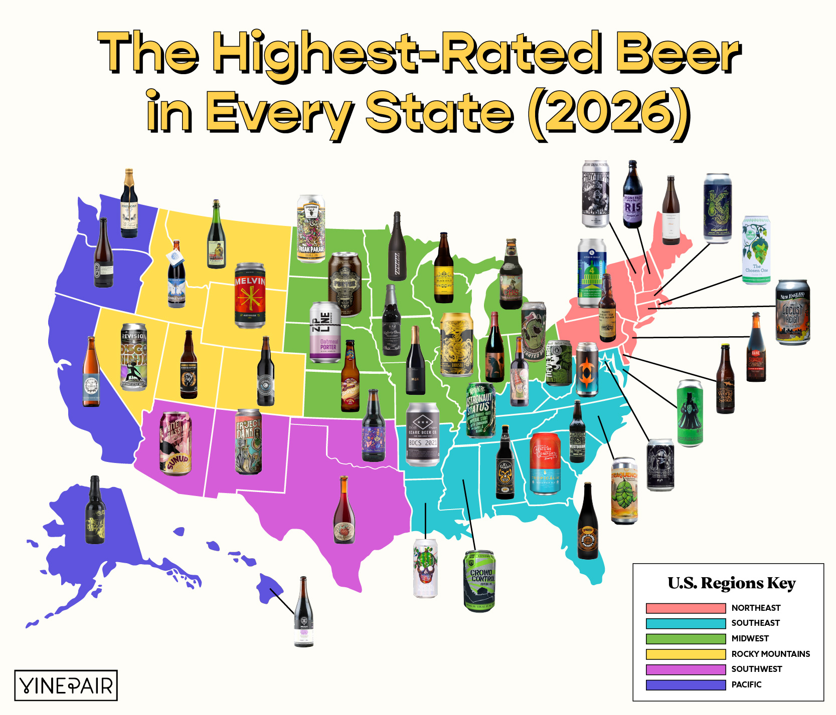 Curious to see what the highest-rated beer is in every state? Check out our map and table charting the fan-favorite brews.
